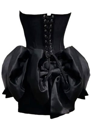 Strapless Floral Bow Corset Two Piece Dress Black