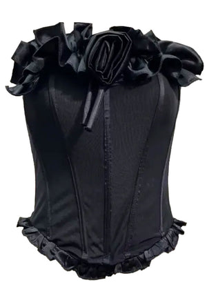 Strapless Floral Bow Corset Two Piece Dress Black