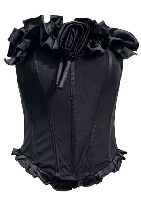 Strapless Floral Bow Corset Two Piece Dress Black
