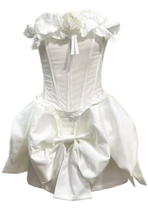 Strapless Floral Bow Corset Two Piece Dress White