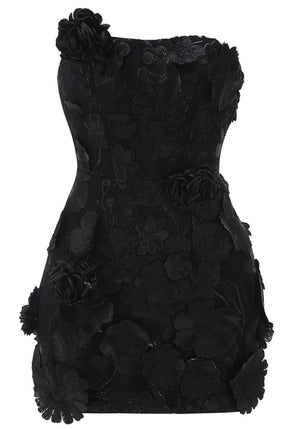 Strapless Floral Corset Dress Black