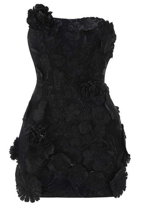 Strapless Floral Corset Dress Black