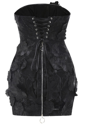 Strapless Floral Corset Dress Black