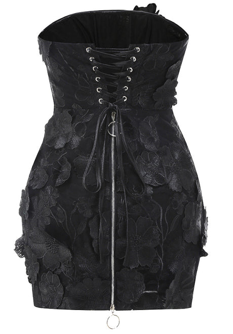 Strapless Floral Corset Dress Black
