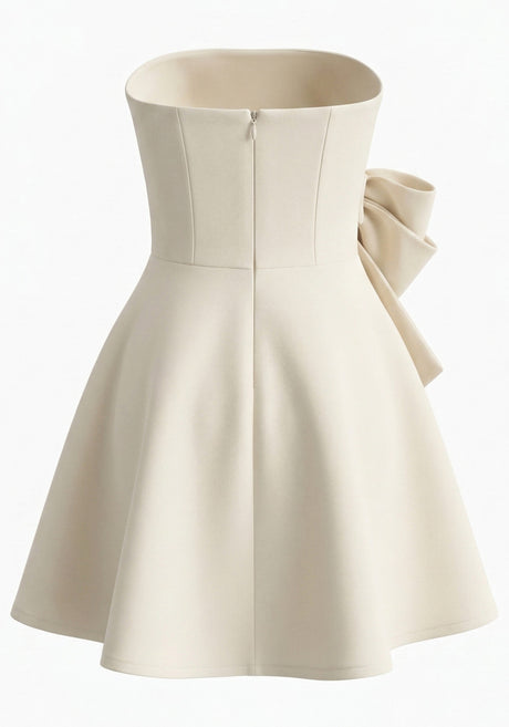 Strapless Floral Detail A Line Dress Ivory