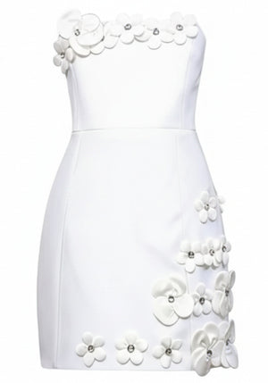 Strapless Floral Detail Corset Dress White