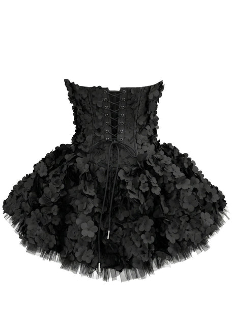 Strapless Floral Petal A Line Corset Dress Black