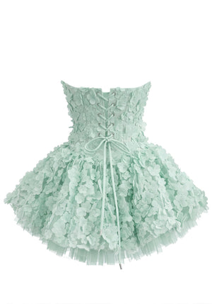 Strapless Floral Petal A Line Corset Dress Green