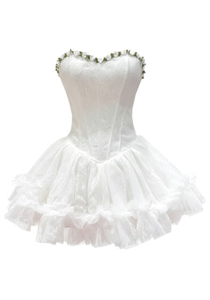 Strapless Floral Skater Dress White