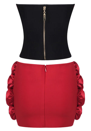 Strapless Floral Two Piece Corset Dress Black Red