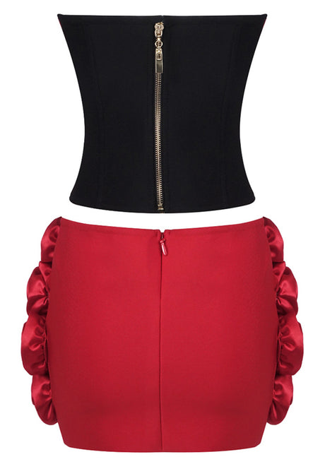 Strapless Floral Two Piece Corset Dress Black Red