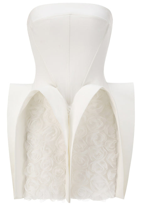 Strapless Geo Floral Dress White