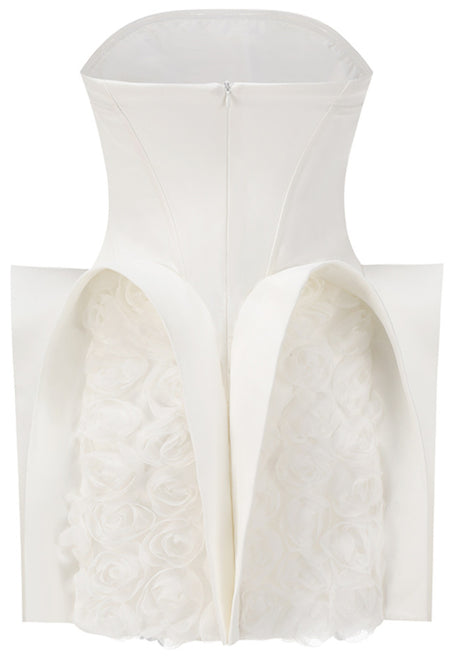 Strapless Geo Floral Dress White
