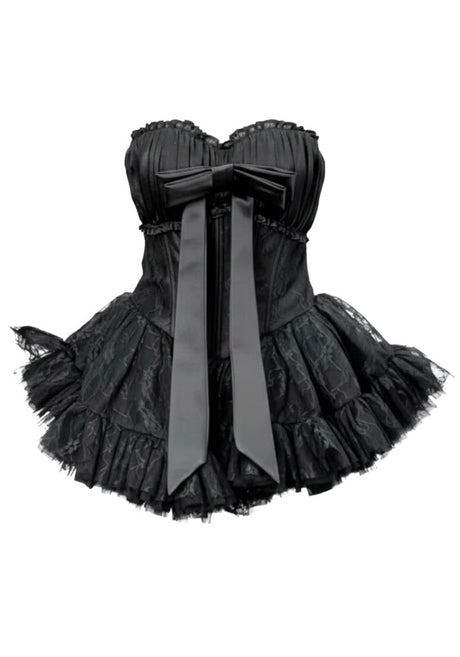Strapless Lace A Line Corset Dress Black