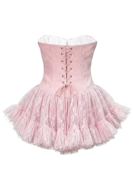 Strapless Lace A Line Corset Dress Pink