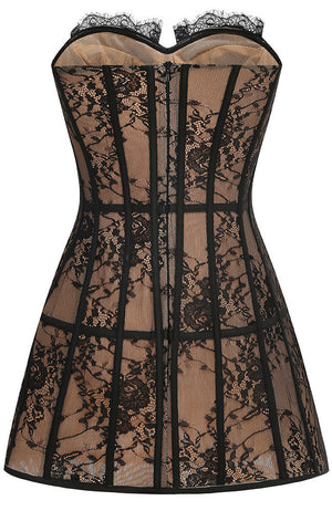 Strapless Lace Bustier A Line Dress Black