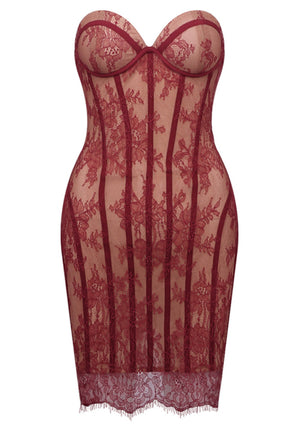 Strapless Lace Corset Dress Burgundy