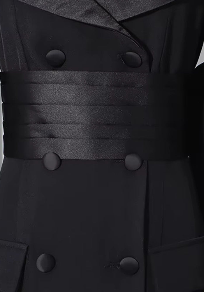 Long Sleeve Corset Detail Maxi Coat Dress Black