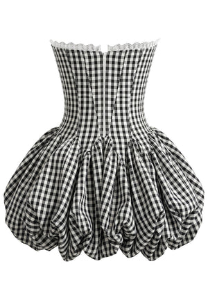 Strapless Lace Gingham Bubble Dress Black