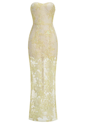 Strapless Sequin Lace Maxi Dress Ivory