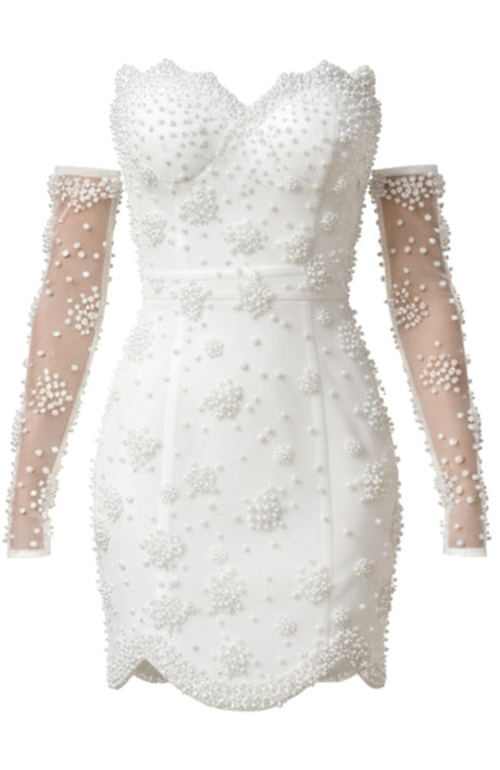 Strapless Pearl Bustier Dress White