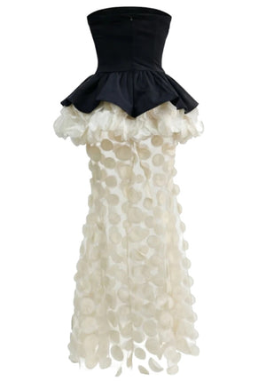 Strapless Peplum Petal Maxi Dress Black Ivory