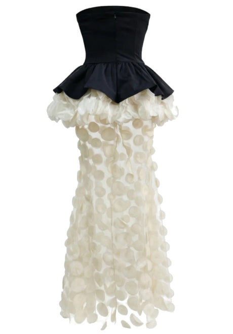 Strapless Peplum Petal Maxi Dress Black Ivory