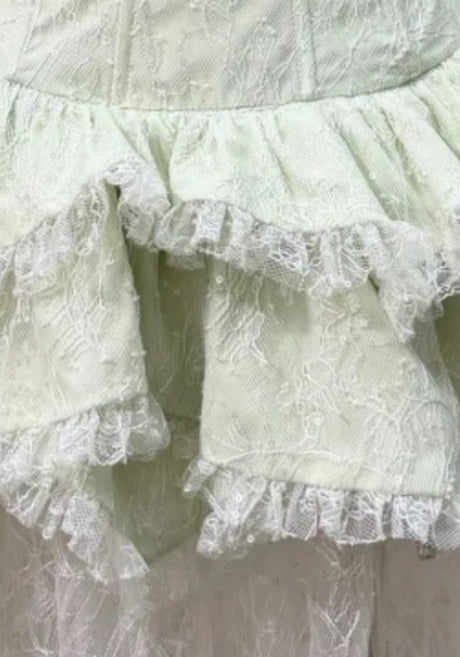 Strapless Peplum Lace Maxi Dress Green White