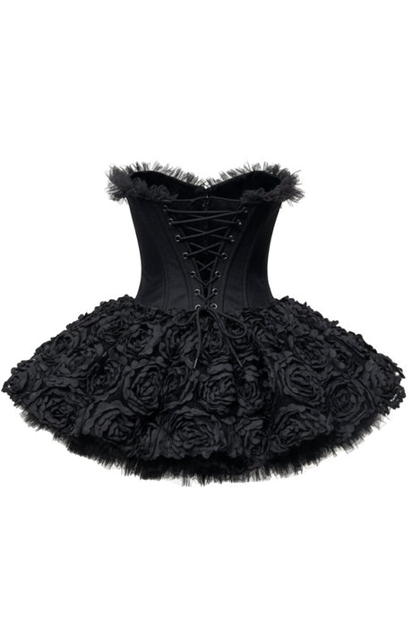 Strapless Petal Floral Corset A Line Dress Black