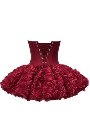 Strapless Petal Floral Corset A Line Dress Red