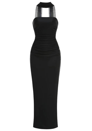 Strapless Scarf Maxi Dress Black