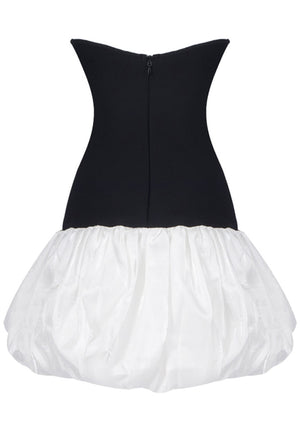Strapless Sequin Butterfly Puff Dress Black White