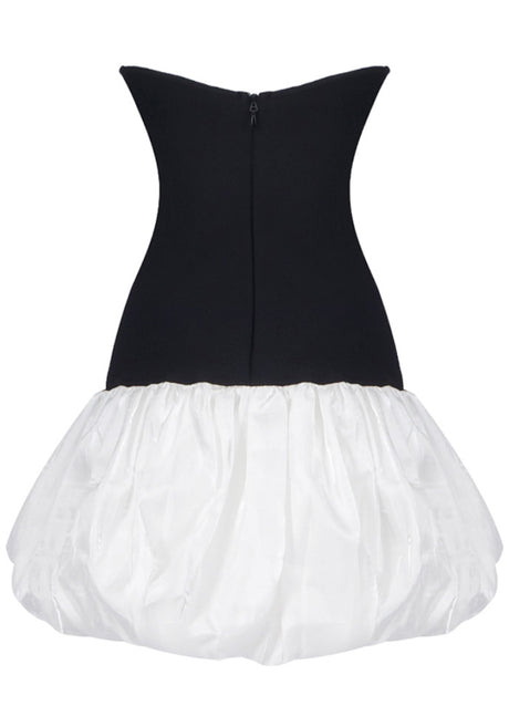 Strapless Sequin Butterfly Puff Dress Black White