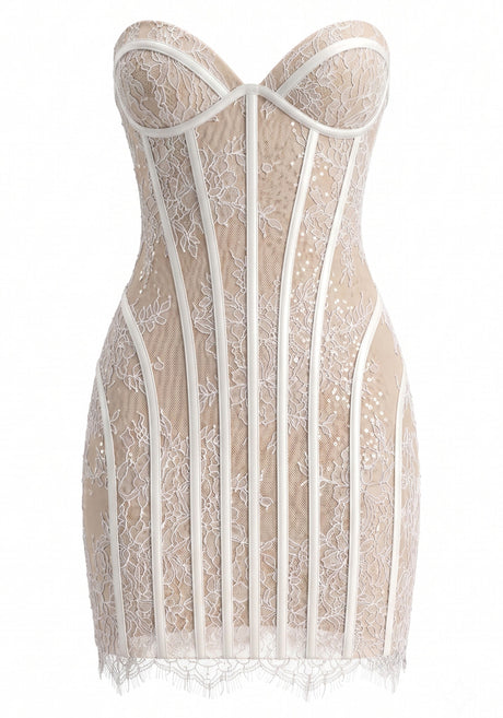 Strapless Lace Corset Dress Nude