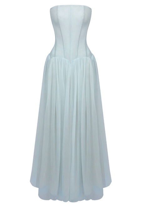 Strapless A Line Maxi Dress Blue