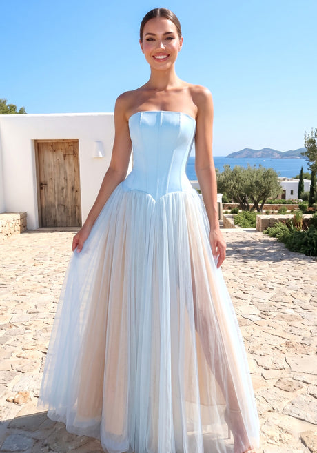 Strapless A Line Maxi Dress Blue