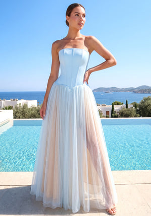Strapless A Line Maxi Dress Blue