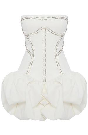 Strapless Studded Puff Dress White