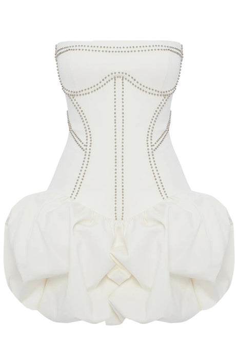 Strapless Studded Puff Dress White