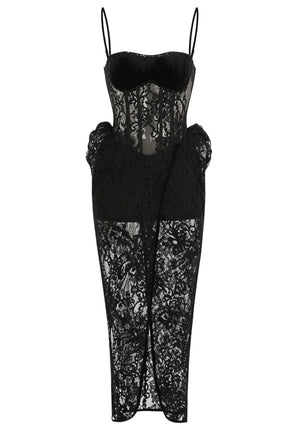 Structured Lace Maxi Dress Black
