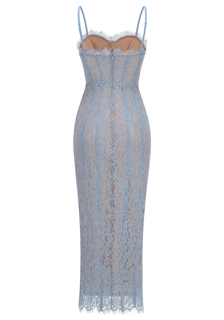 Structured Lace Midi Dress Blue