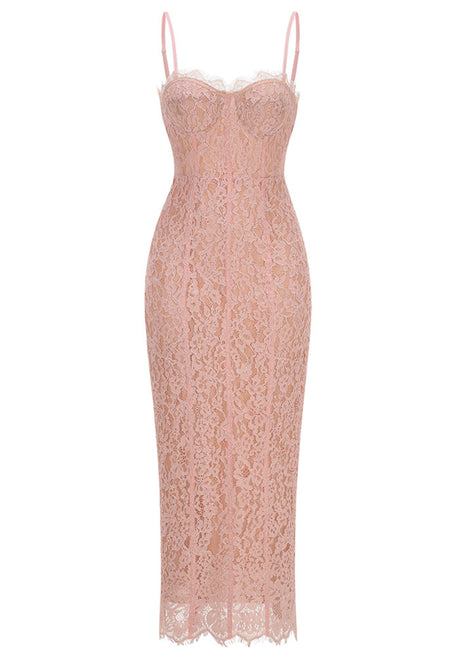 Structured Lace Midi Dress Pink