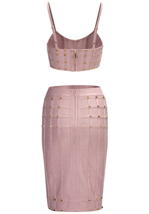 Studded Two Piece Dress Nude Pink