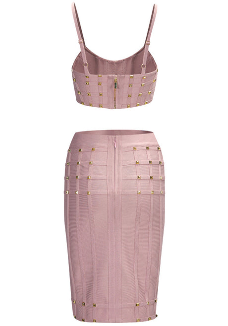 Studded Two Piece Dress Nude Pink