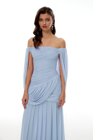 Aurohaya Suné Blue Cross Front Ruched Maxi Dress