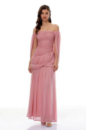 Aurohaya Suné Pink Cross Front Ruched Maxi Dress