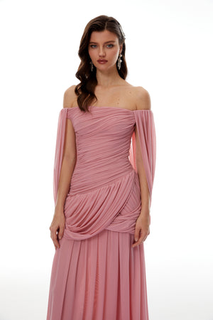 Aurohaya Suné Pink Cross Front Ruched Maxi Dress