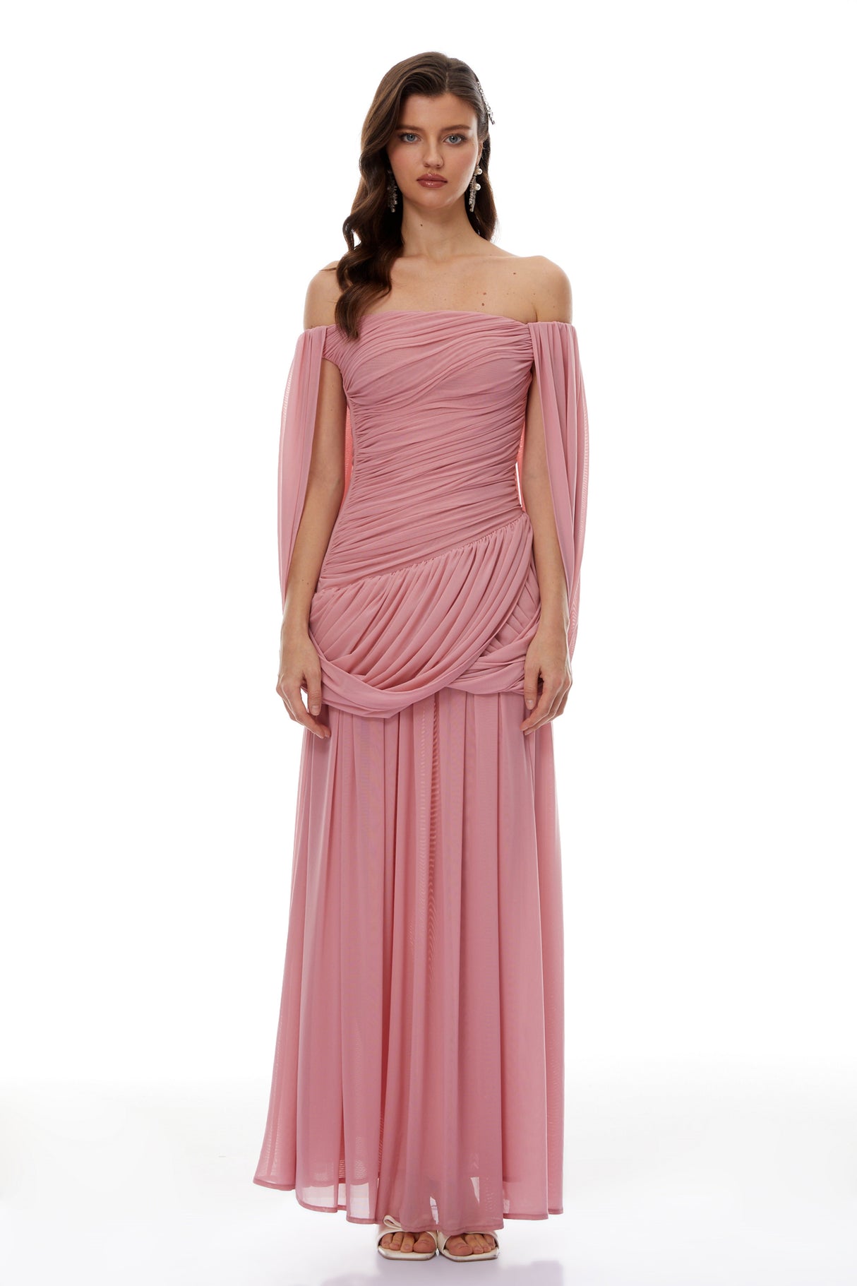 Aurohaya Suné Pink Cross Front Ruched Maxi Dress