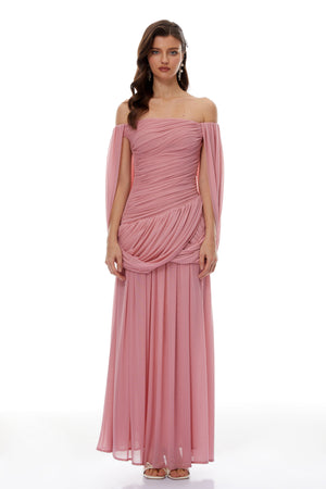 Aurohaya Suné Pink Cross Front Ruched Maxi Dress