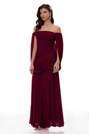 Aurohaya Suné Red Cross Front Ruched Maxi Dress